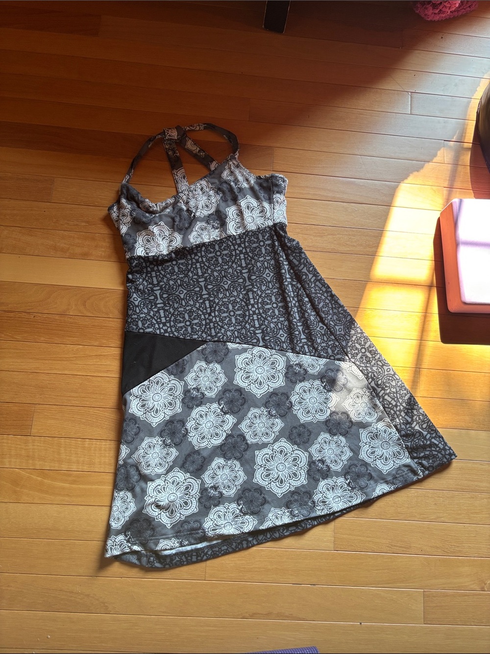 lola Black and Gray Mixed-Print Halter Mini Dress